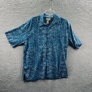 Kona Kai Mens Aloha Shirt Extra Large Blue White Hawaiian Button Up Short Sleeve